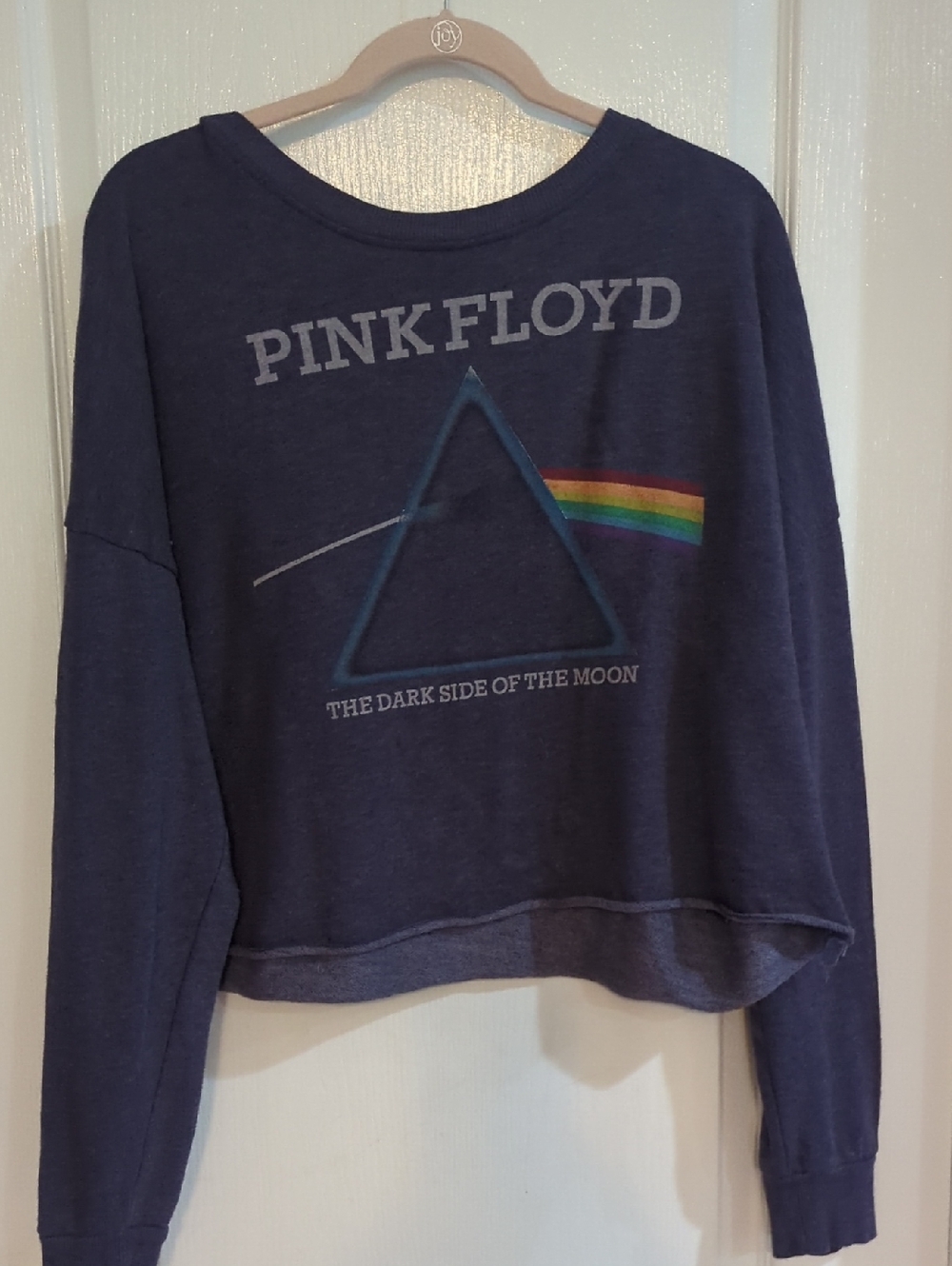 Pink Floyd Navy Cropped Band Sweatshirt with Prism Rainbow
